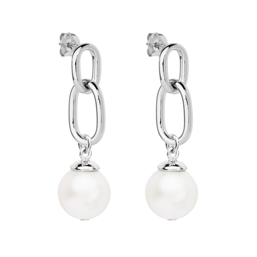 Najo Silver Pearl Double Link Drop Earrings