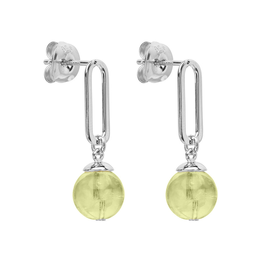 Najo Silver Rectangle Link Prehnite Bead Earrings