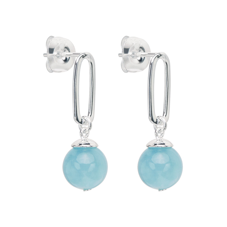 Najo Silver Rectangle Link Aqua Marine Bead Earrings