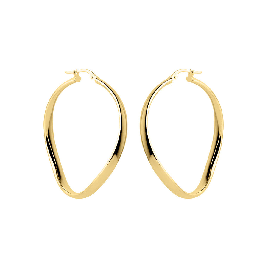 Najo Silver Yellow Gold Plated Wavy,Hoop Earrings