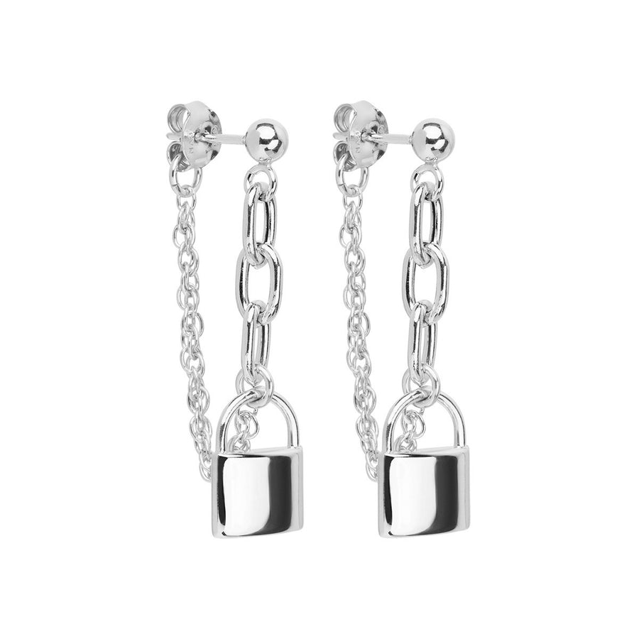 Najo Silver Padlock on Chain, Chain Earrings