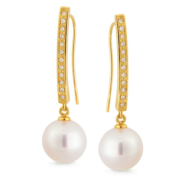 9k Yellow Gold South Sea Pearl & Diamond Earring - The French Door Jewellers