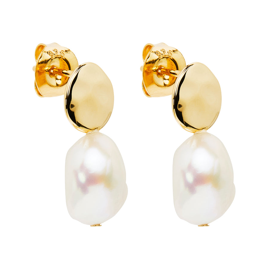 Najo Silver Gold Plated Baroque Pearl Earrings